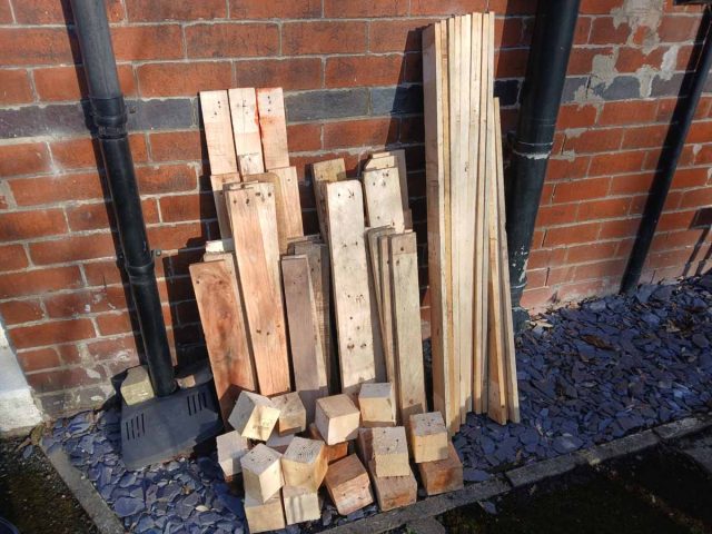 A bounty of usable pallet wood and block for use in creations.