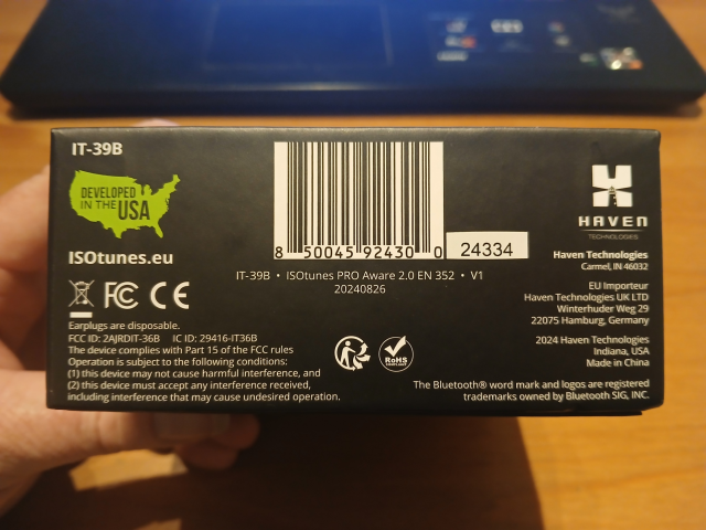 A close-up of the batch number on the box of ISOtunes Pro Aware 2.0 earphones.