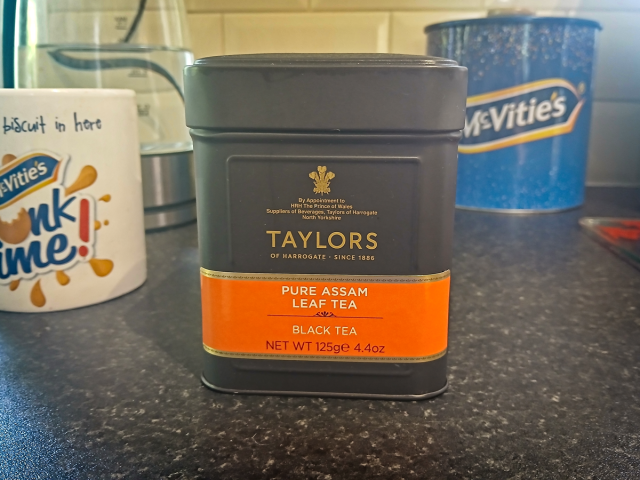Image of a tea caddy on a kitchen work surface.